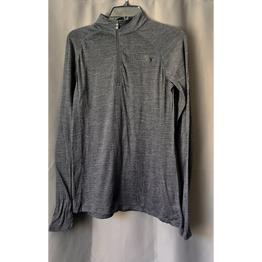 The North Face Women's 100% Wool Quarter Zip Pullover Top Gray Small Base Layer
